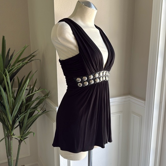 NEW SKY Brand Top Leather & Silver Metal Trim Y2K Black - Picture 3 of 8